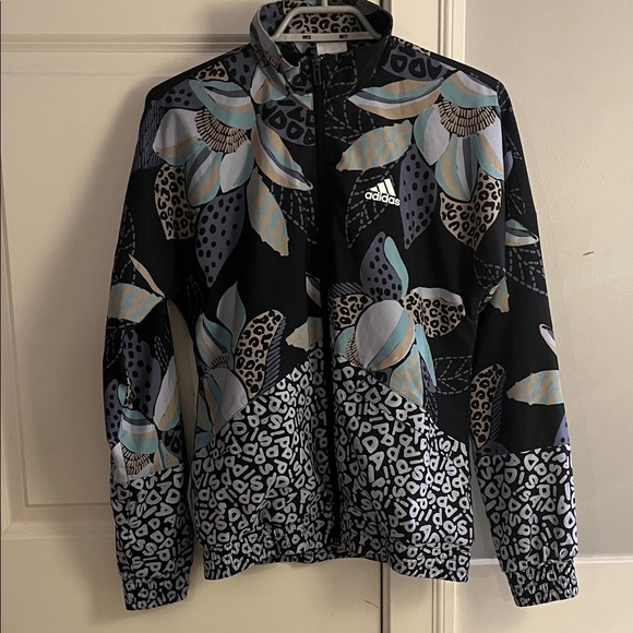 adidas Jackets & Blazers - Adidas Black and Blue Floral Jacket